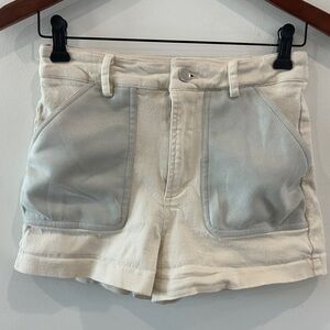Anthropologie Cream and Blue Velevt Cargo Shorts